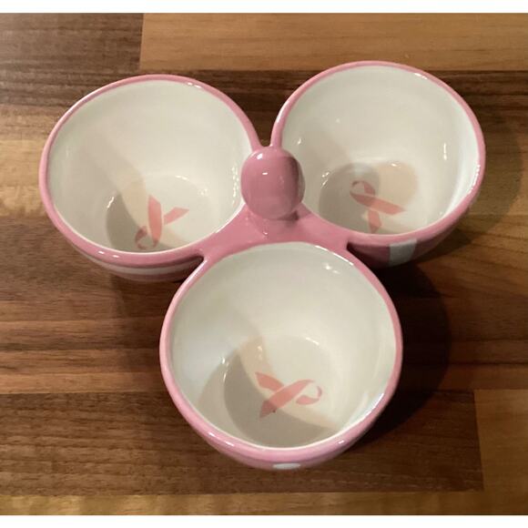 Pampered Chef Pink Bowl Trio Help Whip Breast Cancer 3-Part Candy Condiment Dish - Picture 3 of 8
